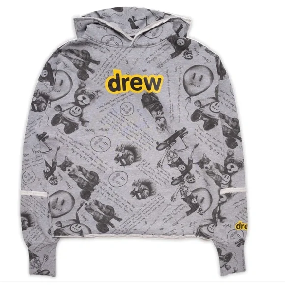 Drew House Secret Deconstructed scribble gray hoodie w/ keychain